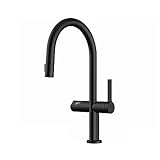 Küchenarmatur, Küchenmischer-Wasserhahn, Vollkupfer, 360° drehbar, ausziehbar, LED-Anzeige, Induktion, Küche, Einhebelmischer (Color : Black)
