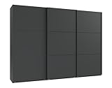 Moderner 3-türiger Schwebetürenschrank B300/H216/T65 cm in Anthrazit mit schwarzen Griffleisten, inkl. Selbsteinzug, Einlegeböden, Kleiderstangen, Schubladen, Wäscheeinteilung / 22018