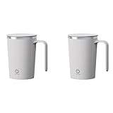 Nozldots 2X SelbstrüHrende Kaffeetasse, Wiederaufladbar, Automatischer Magnetischer RüHrbecher, 400 Ml Elektrischer RüHrbecher, Automatischer Mixerbecher, Weiß