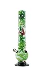 Budawi® Acrylbong 30cm Ø40mm Graffiti Grün Wasserpfeife aus Acryl mit Schraubkopf & Chillum – Design Bong mit Hanfblatt Motiv