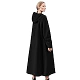 ETUCYNG Langer Regenmantel, Oxford-Stoff, leicht, atmungsaktiv, Trenchcoat, winddichter Poncho mit Kapuze, Regenponcho mit Taschen, für Rucksackreisen, Wandern, Camping, Outdoor, Schwarz , XL
