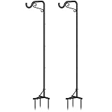 Bomclap Schäferhaken für den Außenbereich, 2 Stück 75in/190cm Verstellbar Schäferstab Laternenstab Hirtenhaken für Laterne Pflanzenkörbe Solarleuchte Lichtern, Hochzeiten, schwarz