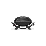 Weber Q2100N Gasgrill, 53 x 38cm Grillfäche, portabler BBQ Grill, 1 Brenner, hoher Deckel, 2-geteilter porzellanemaillierter Guss-Grillrost - Schwarz (1501088)