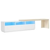 VASAGLE Kailyn Collection - TV-Lowboard, verstellbare Länge 162-270 cm, Fernsehschrank in L-Form, 2 Schubladen, 3 offene Fächer, LED-Beleuchtung, Steckdosenleiste, wolkenweiß-naturbeige LTV126W02