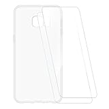 ESCAMOT Bedruckte Hülle + 2 Glas Schutzfolie Kompatibel mit Samsung Galaxy S6 Edge+, Stoßfeste Weiche Cover und HD Klare Tempered Glass Folie (Durchsichtig)