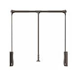 Verstellbarer Kleiderschrank-Lift-Schienen-Organizer, Zweiwege-Puffer-Kleiderstange an der Rückseite, zum Aufhängen von Kleidung (braun, 930–1250 mm)