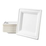 Love Nature Einwegteller 50 Stück - Einweg Teller Partyteller Eckig 20 cm aus Zuckerrohr - Einweggeschirr Umweltfreundliche Stabil zum Geburtstag, Grillabende und Picknicks