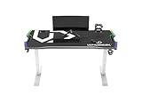 ULTRADESK Force | Computertisch Gaming-Schreibtisch mit Höhenverstellung & XXL-Pad, 2 Kabeldurchlässe | Ablage für Powerstrips, LED-RGB-Prismenbeleuchtung | Stahlrahmen, Weißes Pad, 166x70 cm