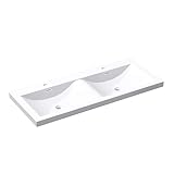 Mai & Mai Waschbecken Einbauwaschbecken Waschtisch 2 Becken Mineralguss rechteckig 2 Armaturenlöcher Überlauffunktion BxTxH 144x48x14 cm Col03