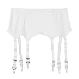 Generisch Sexy Strumpfgürtel Spitze für Damen mit 6 Trägern und Metallclip für Oberschenkelhohe Strümpfe Strümpfe Halterlos Schwarz (White, M)