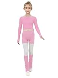 YOOJIA Gymnastik Ballettanzug für Kinder Mädchen Wickel-Ballettanzug mit Shorts und Stulpen Strumpfhosen Ballett Trikot Dancewear 5-16 Jahre Rosa 110-116