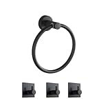 Audflay Handtuchhalter, Handtuchring, Badezimmerset, 4-teiliges Set aus mattschwarzem Edelstahl, inklusive Handtuchring und 3-Bademantel Handtuchhaken, Badezimmerwandbefestigung (Black)