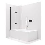 Stilform Soho Badewannenaufsatz, Duschwand für Badewanne: 2-teiliges Klarglas-Design, 120x140, ESG-Sicherheitsglas, Faltbare Duschabtrennung, Profilfarbe Chrom oder Matt-Schwarz (Schwarz Matt)