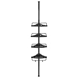 SONGMICS Duschregal, Eckregal Bad, mit 4 Ablagen, Badregal, Gesamthöhe 85-305 cm, höhenverstellbar, Badezimmer-Regal, schwarz BCB001B01