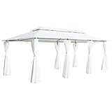 Pavillon mit Vorhängen 600x298x270 cm, Weiß, 180g/m² Polyester, UV-beständig, Robustes Garten-Party-Zelt