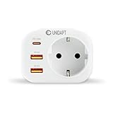 Unidapt 20W USB C Ladegerät | Schnellladefunktion Adapter Steckdose mit 3 USB, 4000W(16A) | Steckdosenleiste, Steckeradapter mit 2 USB-A QC 3.0 und 1 PD USB-C-Anschluss, Weiß