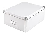 Idena 10520 - Aufbewahrungsbox aus festem Karton, Deckel mit verstärkten Kanten aus Metall, Allzweck-Box in Schwarz inklusive Beschriftungsfeld, für Ordnung im Haushalt, Büro und Arbeitszimmer (‎Weiß)