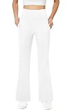 Friptspyg Damen Hose mit Taschen Casual Arbeit Hose High Waist Yogahose Stretch Jogginghose Bootcut Sporthose Freizeit Yoga Pants, Weiß S