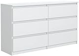 meble masztalerz Kommode Weiss mit 6 Schubladen 120 cm, Sideboard Wohnzimmer, Kommode Schlafzimmer H: 78,5cm, B: 120 cm, T: 39 cm, Kommode mit Schubladen, Schubladenschrank