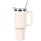 DUNSOO 40oz Trinkbecher Mit Deckel Und Strohhalm,Thermosbecher Mit Strohhalm Und Griff,Kaffeetasse Mit Deckel,Doppellagiger Edelstahl-Vakuum,Tragbarer Autobecher FüR HeißE Und Kalte GeträNke(Pink)