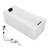 AQUADE Badewanne 200x90 cm Komplettset inkl. Badewannenfüße und Schürzen-Set, Rechteck-Badewanne mit Ab-Überlaufgarnitur mit Zulauf und 2xNackenkissen Modell: Ulm