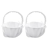 Kopinma 2 Pack Satin Blumenmädchen Korb, Elegant Verziert mit Schleifen und Perlen, Blumenmädchen Blumendeko Basket Blumenkorb Hochzeit
