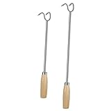 NAMOARLY 2 Stück Fleischhaken Wender Grillzubehör Kochhaken Für Steakhaken Verwendung Von Köchen Grillzubehör Edelstahl Grill Fleischwender Haken Steak Kochzubehör Holz
