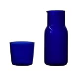 AIHEDOUJ Nacht-Wasserkaraffe-Set, Trinkglas, Wasser-Mundwasserflasche für Badezimmer, Glas, Milchflasche, Tassen-Set, Soda-Spender, Getränke, Tee, Geschenke (Farbe: Blau)