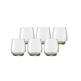 EISCH Jessica Becher 6er Set, 360 ml, Niedrige Trinkgläser mit farbigem Boden, Handbemalt mit Hydroglasur, Kristallglas, Spülmaschinengeeignet, Grün