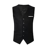 Einreihige Herrenweste mit V-Ausschnitt, Vintage-Stil, vielseitiges Oberteil, formell, einfarbig, ärmellos, klassisch, bequem, mit Taschen für Hochzeitsbankett, Schwarz , XL