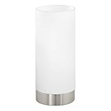 EGLO Tischlampe Damasco 1, Deko Tischleuchte, kleine Nachttischlampe aus Metall und Glas in Silber und Weiß, E27 Fassung