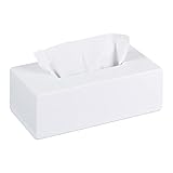 Relaxdays Tücherbox Bambus, Taschentuchbox mit Schiebeboden, Tissue Box für Taschentücher, HxBxT: 7,5 x 24 x 12 cm, weiß 10023252