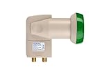 HUMAX Green Power Twin-LNB, 2 Teilnehmer, Satelliten universal LNB, Stromsparend, 2-Fach, LTE-Filter, Wetterschutzgehäuse, vergoldete F-Buchsen, digitales Fernsehen in HD, Full HD, 4K UHD