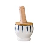 XTJS56QB Gewürzmühle Unterglasur-Knoblauchstampfer aus Keramik, verdickte manuelle Kräutermühle, Chili-Pfefferstampfer, Knoblauchpresse Kräuterschale(Klein)