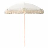 2m Sonnenschirm Strand Rund mit Fransen UV-Schutz 50+ Tragbarer Marktschirm 8 Glasfaserrippen Gartenschirm für Balkon Terrasse