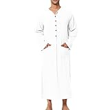 DUHENWU Herren Bademantel Ohne Kapuze Leichter Tasche Morgenmantel Mit Knopfleiste Spa Kimono Nachtwäsche Bequeme Einafrbig Saunamantel Warm Langarm Dünne Robe Pyjama Weich Relaxed Fit Homewear