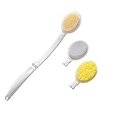 Wenrescry Rückenbürste, Eincremehilfe für rücken, Rückencremer mit Langem Stiel, Dusch Bürste, 3-in-1 Rückenschrubber und Lotion Applikator für Dusche, 3 Austauschbare Köpfe