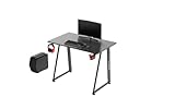 ULTRADESK Enter V2 | Computertisch Gaming-Schreibtisch Tisch mit verstellbaren, rutschfesten Füßen, Stromkabel-Clip, Headset-Haken, Getränkehalter | Stahlrahmen mit Verstärkungen, Schwarz 100x60 cm