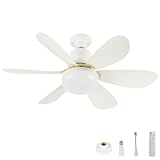 KCVV Deckenventilator mit Licht und Fernbedienung, leiser Deckenventilator von 52 cm, mit 3 einstellbaren Geschwindigkeiten und Dimmung in 3 Farben (40 W), mit E27-Sockel und zwei Verlängerungsstangen