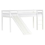 Homestyle4u 2124, Hochbett Kinder mit Rutsche Lattenrost Kinderbett 90x200 cm Weiß Spielbett Jugendbett Kiefer Massiv