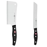ZWILLING Twin Pollux Hackmesser, Klingenlänge: 15 cm & Twin Pollux Brotmesser, Klingenlänge: 20 cm, Klingenblatt mit Wellenschliff, Rostfreier Spezialstahl/Kunststoff-Griff im Nietendesign, Schwarz