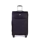 Stratic Light + Koffer Weichschale Reisekoffer Trolley Rollkoffer groß, TSA Kofferschloss, 4 Rollen, Erweiterbar, Größe L, Schwarz