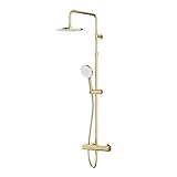 AM.PM X-Joy - Duschsystem mit Thermostat Gold, Duscharmatur Komplettset mit Regendusche 22 cm, Duschset mit Armatur, Handbrause 3 Strahlarten, Brauseset