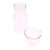 TOVINANNA Glaskaraffe mit Tasse aus Hitzebeständigem Borosilikatglas 1 Person Wasserkaraffe für Nachttisch und Rosa Tischkrug Als Wohnaccessoire