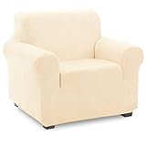 WWQQKJ Samtsofabezug for 1 Sitzer, weicher Samt-Plüsch-Sofabezug for die Couch, Elegante Luxus-Möbelbezüge mit Armlehnen, Sofa-Schonbezug(Beige,1 Place)