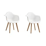 EGOONM 2er Set Esszimmerstühle Armlehne Retro Stuhl Holzbeinen Stuhl im Nordischen Stil-Weiß