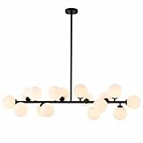 TRIVIDHA Moderner Kronleuchter aus weißem Glas mit 16 Lichtern, Hängeleuchte aus Metall mit Lampenschirm aus Glaskugel für Küche, Insel, Wohnzimmer, Bauernhof