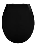 WENKO Premium WC-Sitz Kos Schwarz, Toilettendeckel mit Absenkautomatik und Fix-Clip Hygiene Befestigung für leichtes Abnehmen, aus bruchstabilem, recycelbarem Thermoplast, Maße (B x T): 37 x 44 cm