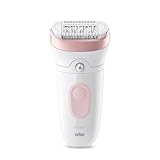 Braun Silk-épil 7 Damen-Epilierer, elektrischer Epilierer für Damen mit breitem Kopf für eine einfache Epilation, nass & trocken, lang glatte Haut, 7-000, Weiß/Rosa