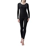 Thermounterwäsche Thermounterwäsche Damen Atmungsaktiv Thermo Aktiviert Funktionsunterwäsche Gefüttert Fleece Skiunterwäsche Weiches Thermowäsche Set (Black, M)